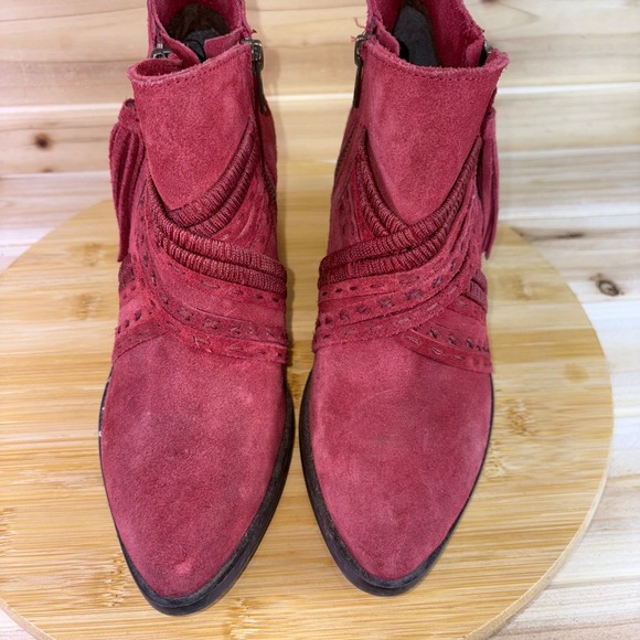 Naughty Monkey Boots Womens 8 Noah Red Suede Leather Fringe Zip Up Ankle Booties - Picture 6 of 14